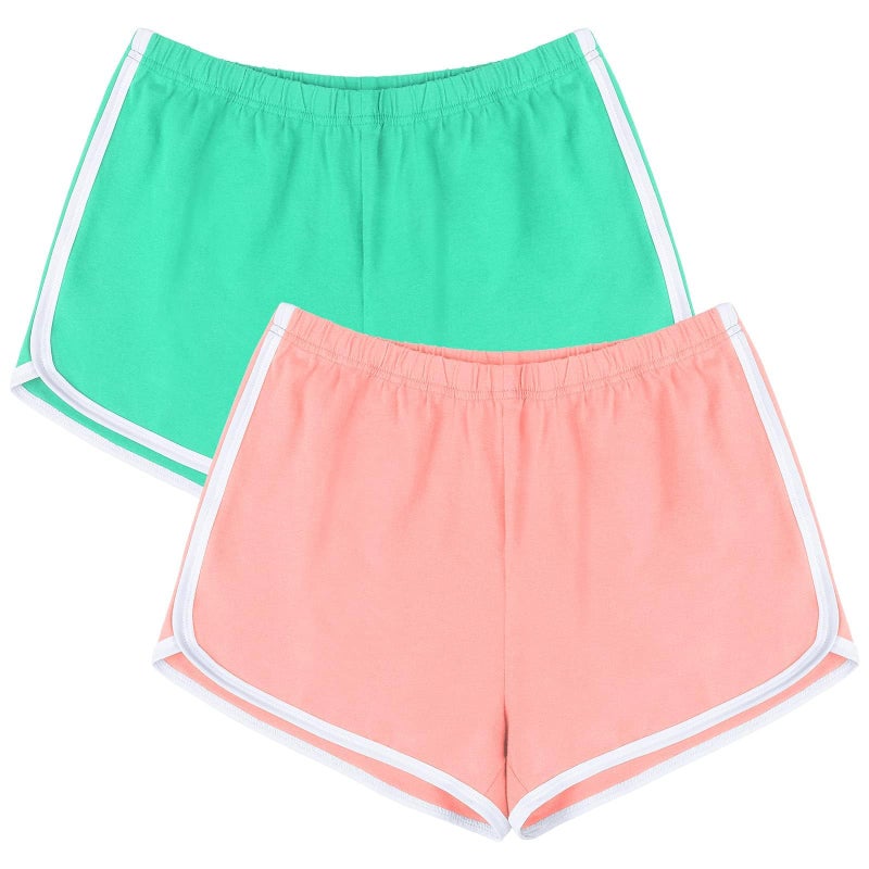 URATOT Women's Cotton Shorts Gym Shorts Yoga Shorts Summer Running Active Shorts Dance, Pack of 2 Pink, Mint - Image 1